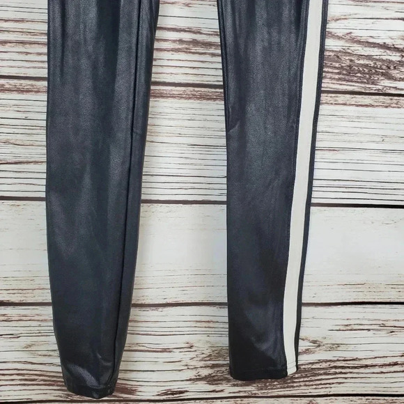 Spanx Size Small Faux Leather Side Stripe Leggings Black w/ White Stripe - Picture 5 of 12
